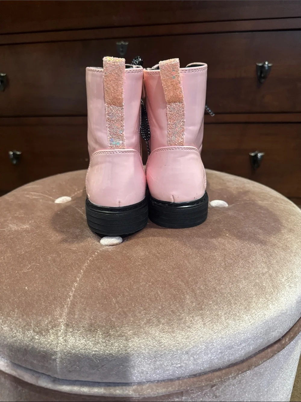 Kohl's Pink Patent Lace-Up Kids Ankle Boots with Black Laces